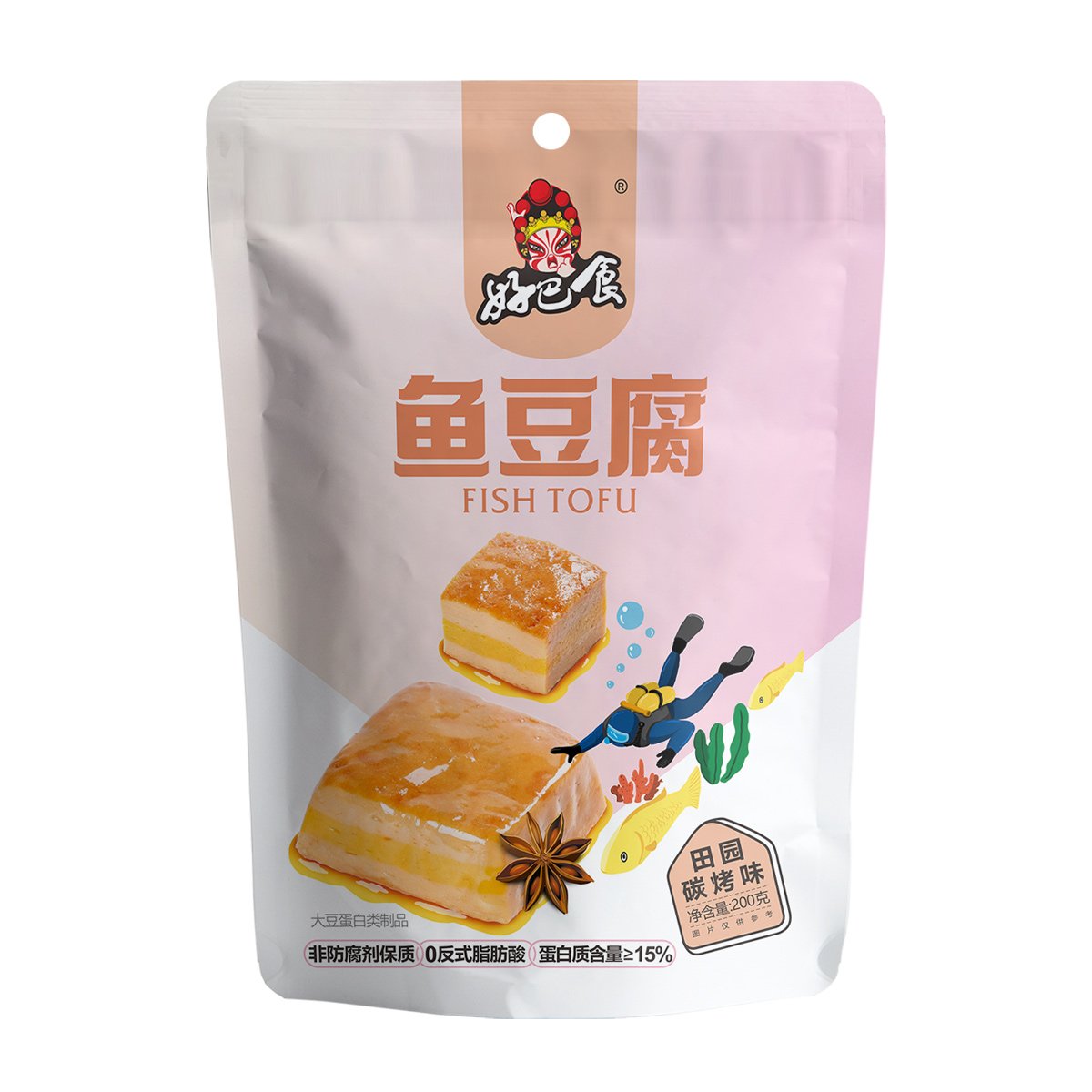 好巴食 豆腐干 休闲零食 Q豆干豆腐鱼田园碳烤味200g高清大图