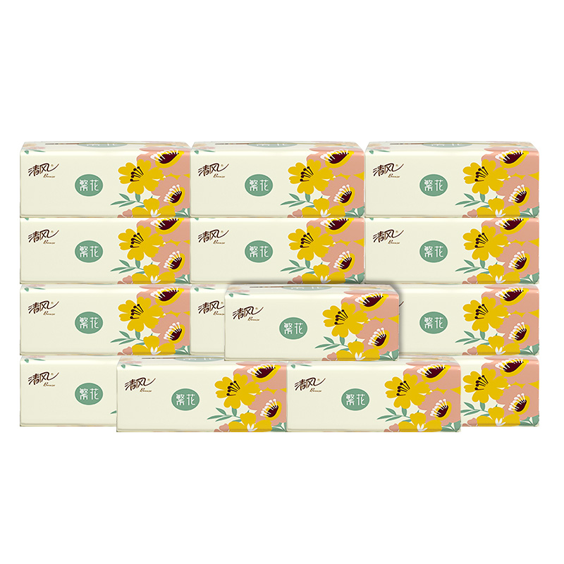 清风繁花系列2层150抽15包装软抽纸 AR36TMSX5 原木纸浆 亲肤柔韧 原木抽纸
