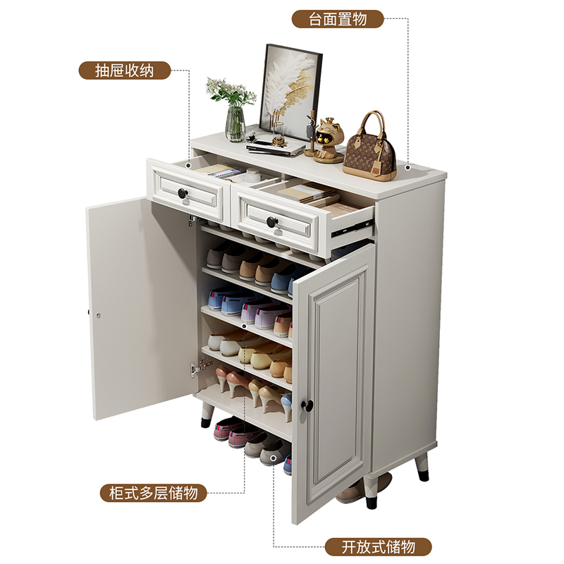 美式鞋柜家用门口室内入户收纳玄关柜一体靠墙实木腿高清大图