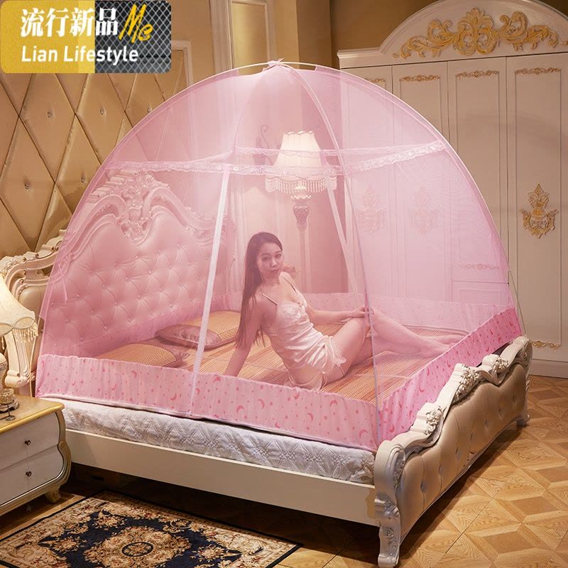 新款家用蒙古包蚊帐带支架1.8m1.5米2m床1.2拉链室内帐篷儿童防摔 三维工匠图片