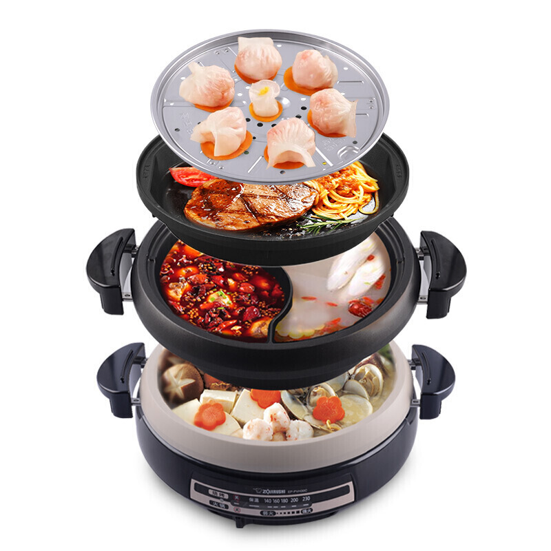 象印zojirushi不锈钢多功能电火锅烧烤火锅两用电锅料理锅蒸煮锅eppv