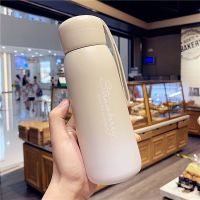 韩版个性清新渐变色保温杯男女士创意便携弹盖水瓶潮流学生水杯子 渐变黄370ml[直饮款] 单个水杯