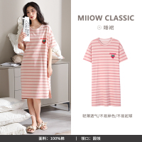 猫人睡衣女款夏季新款睡裙纯棉甜美可爱条纹可外穿短袖家居服 XL QR-03018