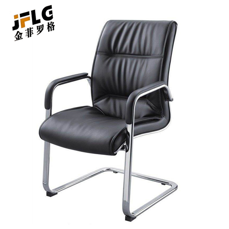 苏宁 金菲罗格 办公家具 黑色办公电脑椅 西皮弓形椅高清大图