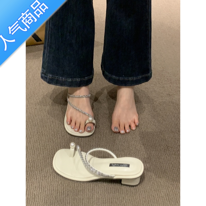 SUNTEK法式晚风凉拖外穿女鞋子2023年春夏新款仙女风配裙子粗跟黑色凉裙高清大图