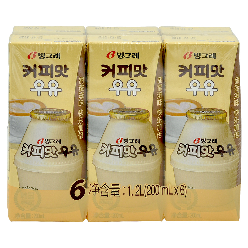 韩国进口 宾格瑞咖啡味牛奶饮料 200ml*6 香滑口感
