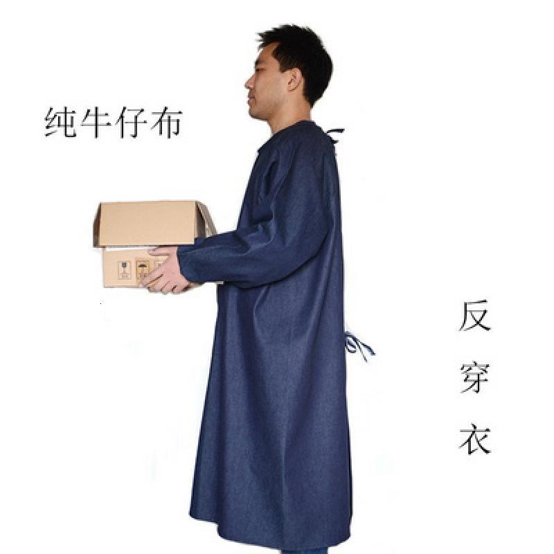 成人工作服反穿衣搬运男性牛仔布防污罩衣电焊工劳保围裙长衫大。 黑色罩衣小号(非牛仔布)黑色