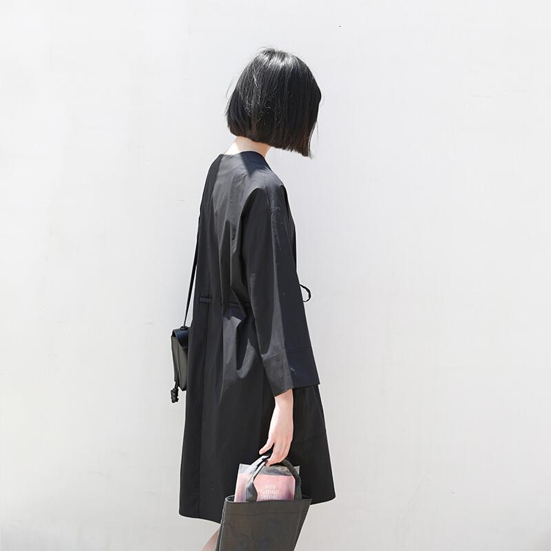 18夏季宽松系带V领九分袖连衣裙中长款女