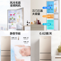 上菱211升三门冰箱 风冷无霜电冰箱 家用免除霜节能底噪 三门三温 中门软冷冻BCD-211WTYD