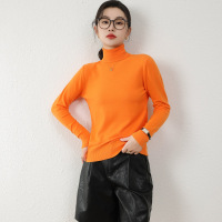 秋冬高领女堆堆领百搭大码套头毛衣修身打底针织衫内搭洋气 XXL 爱玛橙