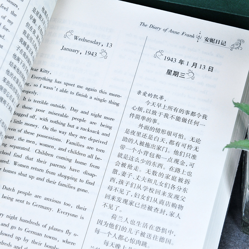 [正版]安妮日记需看需读中英文双语对照版原版适合初中生高中生的课外书10-11-12岁女孩读13-14-15-17女生高清大图