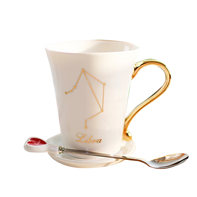 彩帮十二星座杯子带盖韩式创意水杯时尚陶瓷马克杯情侣对杯水瓶座十二