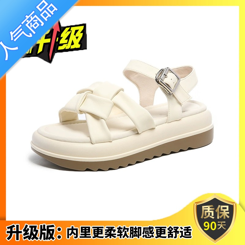 SUNTEK一字带厚底松糕休闲软底罗马运动凉鞋女外穿编织2023夏季新款高清大图