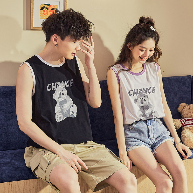 100元任选3件唐狮夏新款情侣装背心无袖t恤男青纯棉宽松潮流外穿坎肩