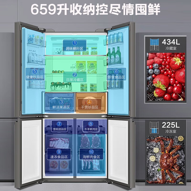 海尔(Haier)冰箱659升四开门十字对开门全空间保鲜冰箱科技风冷无霜双变频一级阻氧干湿分储EPP超净系统家用电冰箱