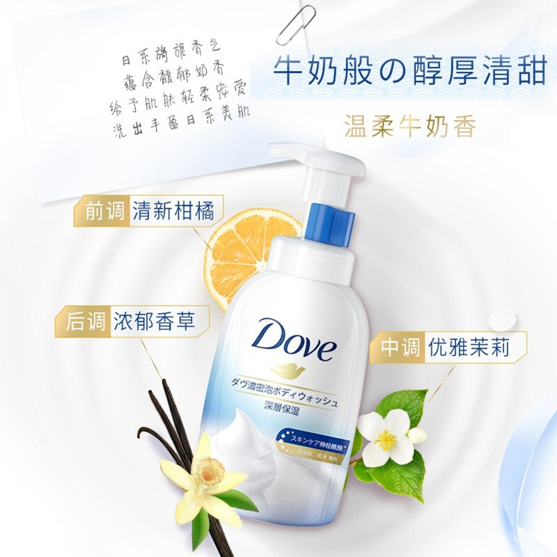 多芬(DOVE) 深层营润浓密沐浴泡泡400ml+保湿水嫩洁面泡泡160ml