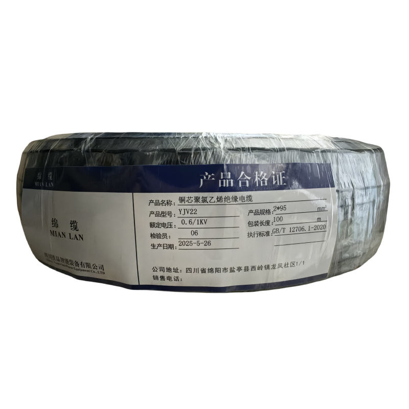 绵缆 铜芯聚氯乙烯绝缘电缆 YJV22-0.6/1kV-2*95 米高清大图