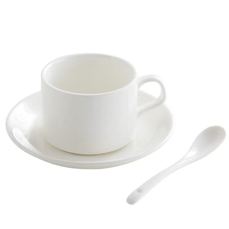 橙亿鸿 餐具纯白陶瓷杯咖啡杯碟勺套装 150ml三件套 套高清大图
