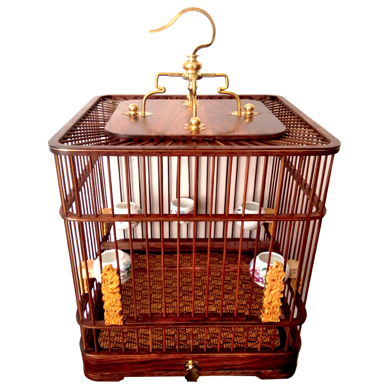 红木乌木花梨鸟笼红子贝子绣眼靛颏玉鸟金青鸟笼手工紫竹丝方笼高清大图