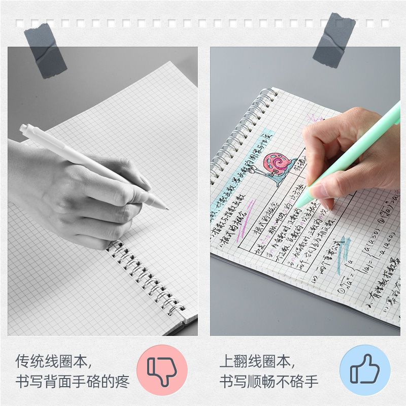 上翻线圈本B5加厚笔记本子简约大学生考研横线方格空白网格本文具 [A5]黑色 横线1本装