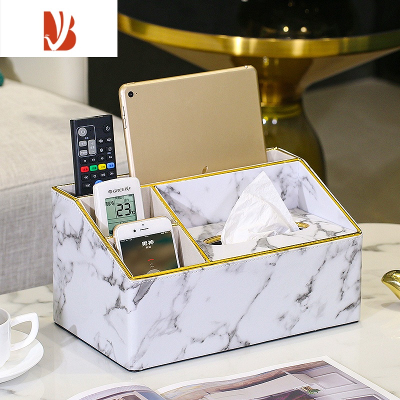 三维工匠纸巾抽纸盒家用客厅创意遥控器收纳盒茶几轻奢多网红桌面 圆角纸巾盒-麻布纹藏青