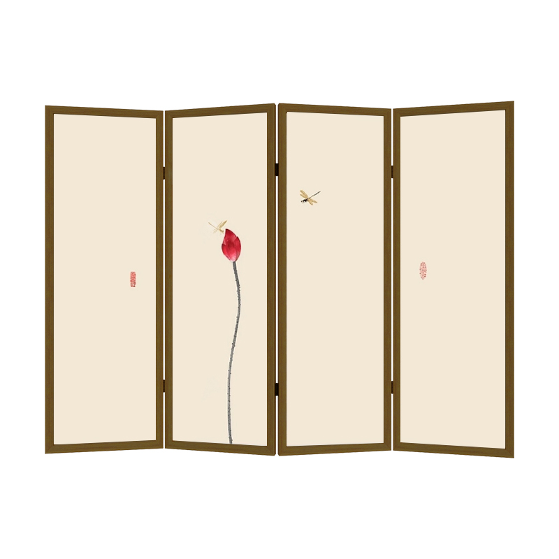BONJEAN新中式屏风折屏折叠隔断装饰客厅卧室可移动素雅荷花进遮挡玄关高清大图