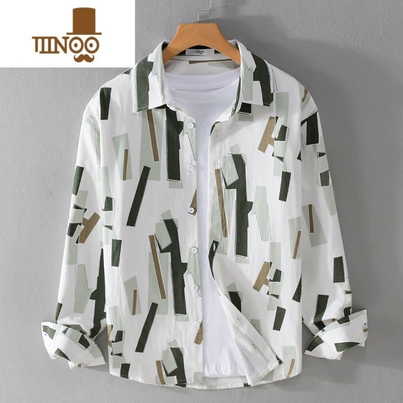 YANXU设计感衬衫男长袖潮流个性雅痞上衣服日系潮牌印花衬衣外套高清大图