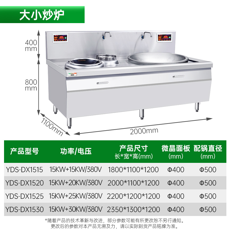 意黛斯(YIDAISI) YDS-DX1520 大小炒组合灶大功率商用电磁炉大锅灶15KW+20KW 食堂单位厨房设备
