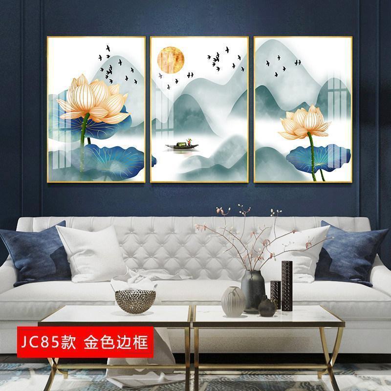 北欧客厅装饰画大气沙发后面的背景墙壁画三联画轻奢挂画抽象墙画 jc85（金色边框） 30*50cm三联套装（建议_548