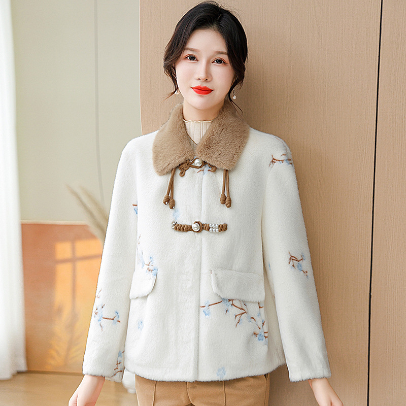 金貂绒2023新款中国风欧貂绒结扣立领皮草外套短款妈妈气质女装