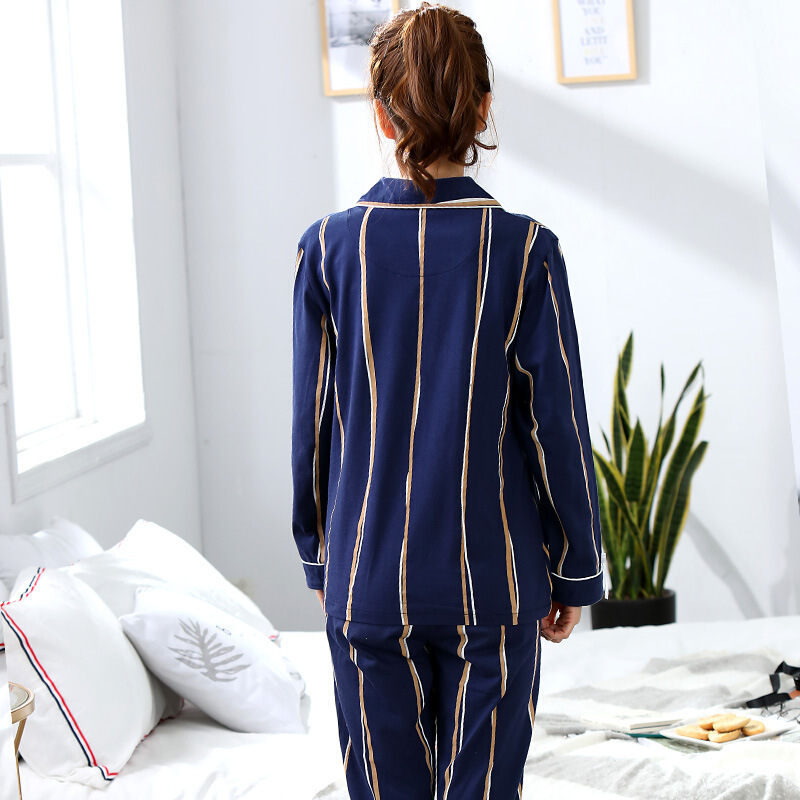 春秋新款睡衣女士长袖长裤纯棉翻领开衫舒适全棉家居服套装可外穿