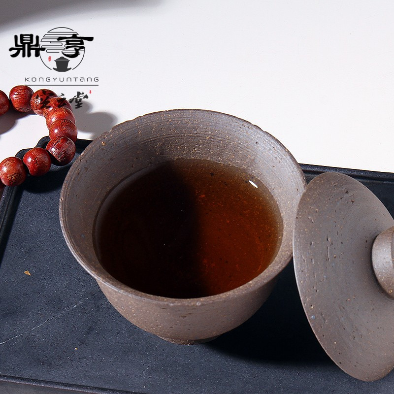 鼎亨 日式纯手工粗金砂盖碗 景德镇陶瓷功夫茶碗复古粗陶泡茶碗