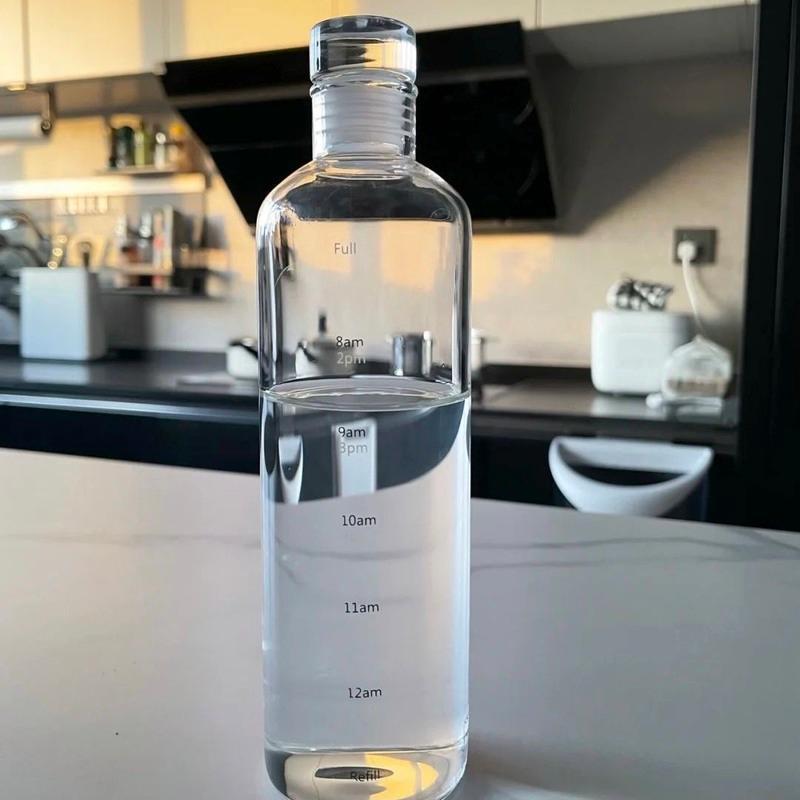 透明时间刻度水瓶 高硼硅玻璃耐高温500毫升 boeibei卜A杯 时间刻度杯密封高硼硅耐高温500ml玻璃水瓶高档水杯