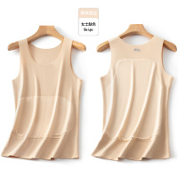 新款情侣贴片背心保暖内衣女秋冬护肚上衣男打底蚕丝加厚马甲 3XL 女款-肤色