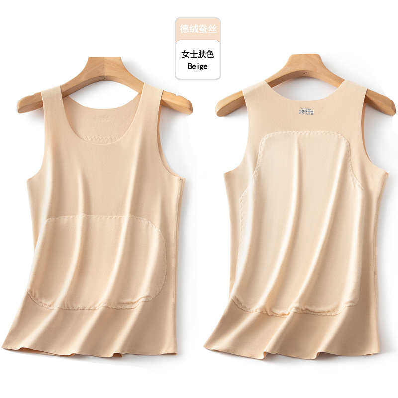 新款情侣贴片背心保暖内衣女秋冬护肚上衣男打底蚕丝加厚马甲