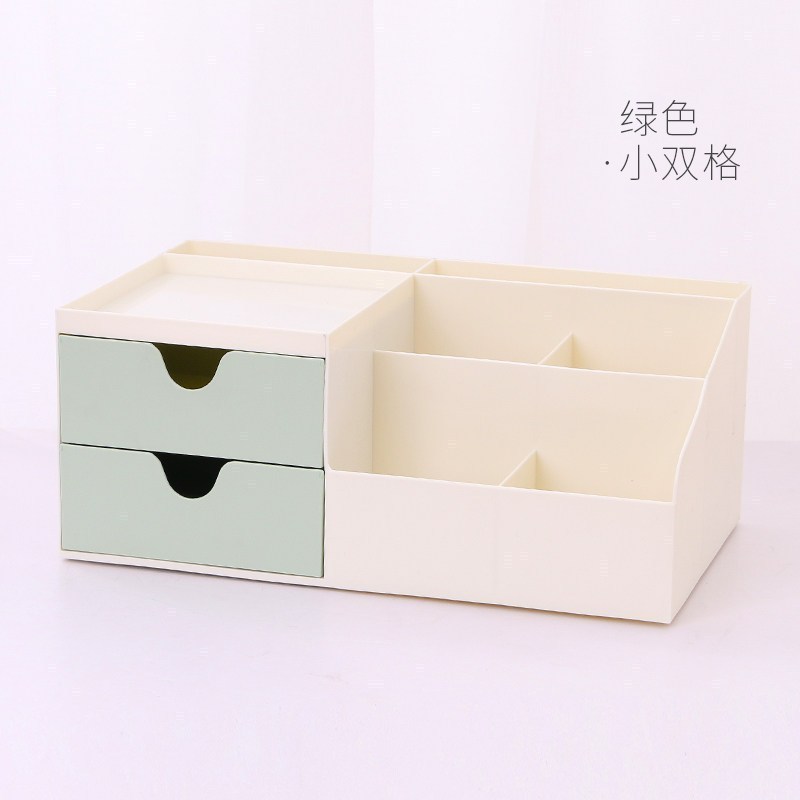 家柏饰(CORATED)笔筒创意时尚小清新大学生少女心文具桶桌面摆件办公室收纳盒 绿色-小双格【长约31.4cm】