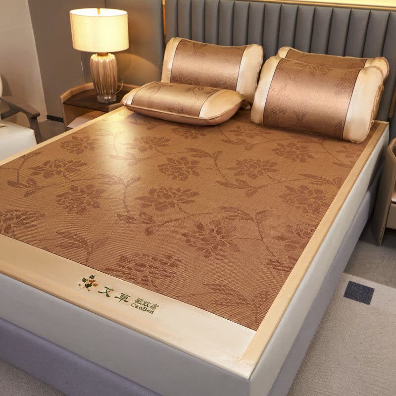 约克罗兰 夏季凉席印尼经典藤席三件套 清凉席子枕套YKX4501 宽边艾草-水中花 150*200cm图片