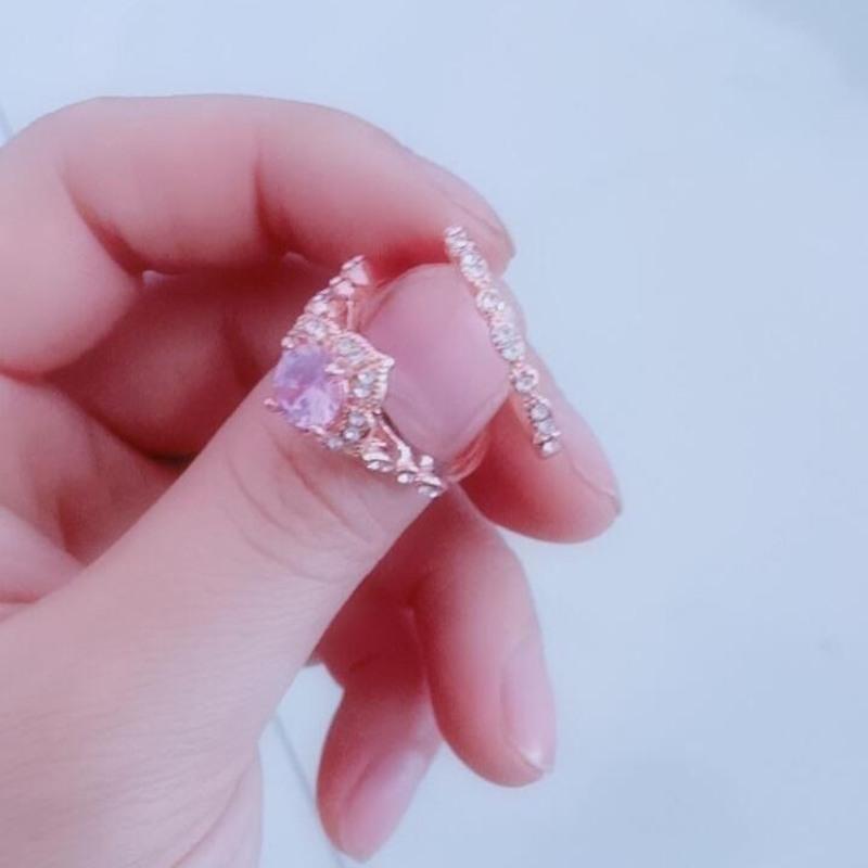 套戒88新款女款玫瑰金戒指方形订婚指环微镶嵌锆石满钻潮手饰品一套两