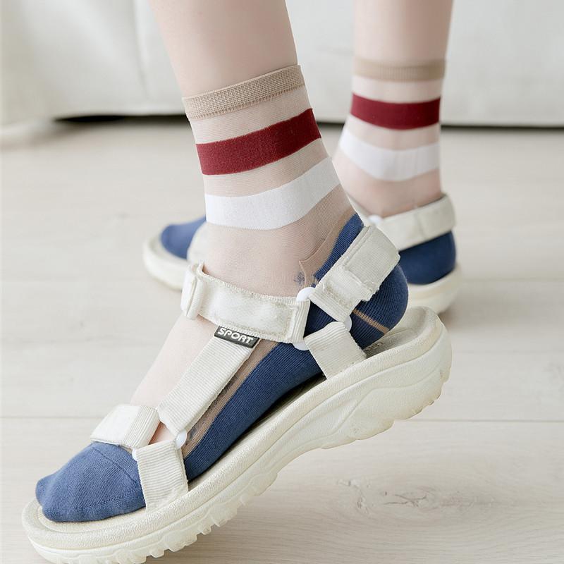 凉鞋袜子女中筒袜韩版学院风韩国日系玻璃丝夏季薄款短袜水晶袜潮