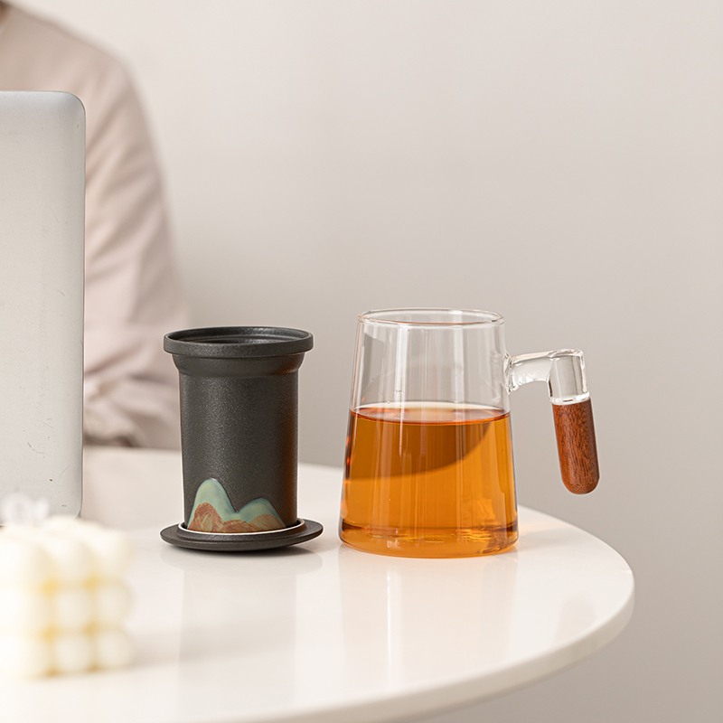 苏氏陶瓷(SUSHI CERAMICS)手绘釉画彩千里江山云梯玻璃办公杯