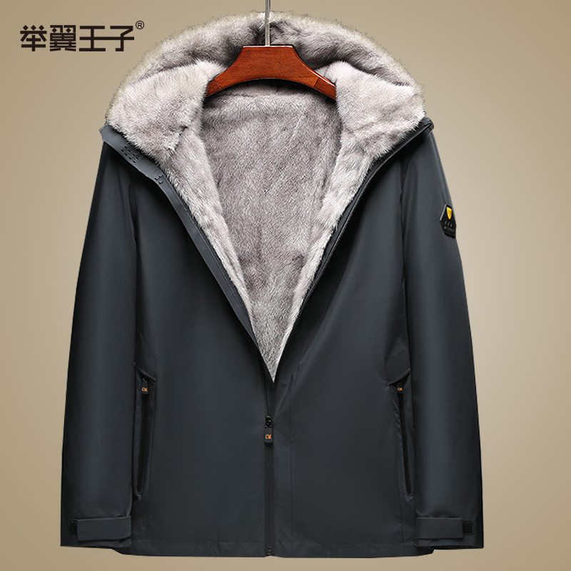 举翼王子奢华男士中长款皮草外套整貂可脱卸水貂毛内胆派克服皮毛一体尼克服高清大图