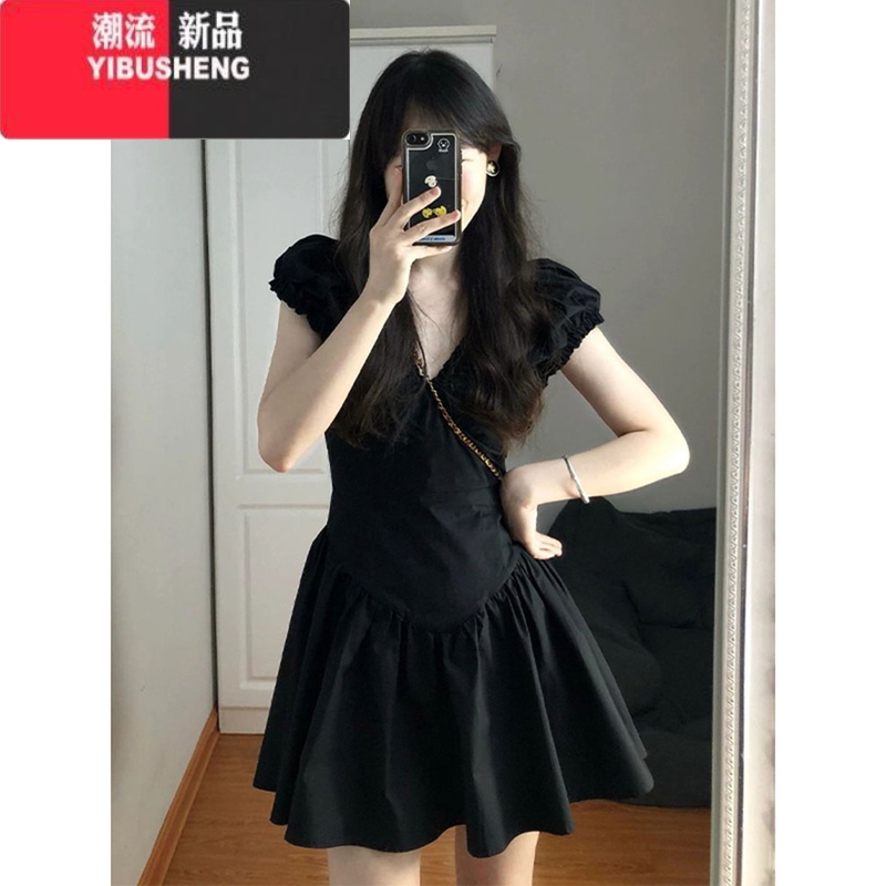 YIBUSHENGv领黑色连衣裙女裙子季短裙茶歇法式高级感气质显瘦短款小个子高清大图