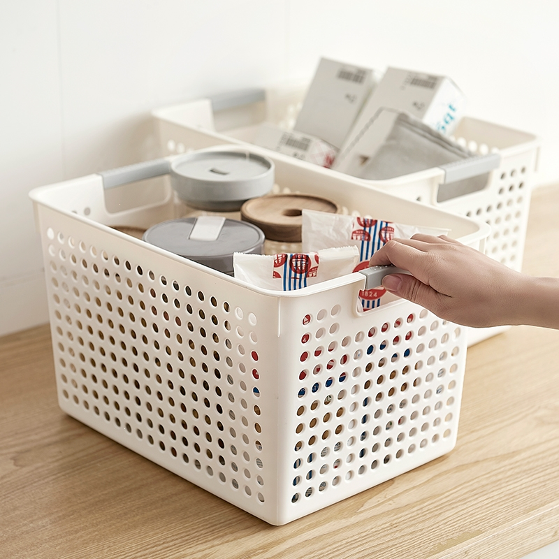 古达塑料收纳筐桌面零食收纳盒杂物收纳框置物篮长方形收纳篮洗澡篮子