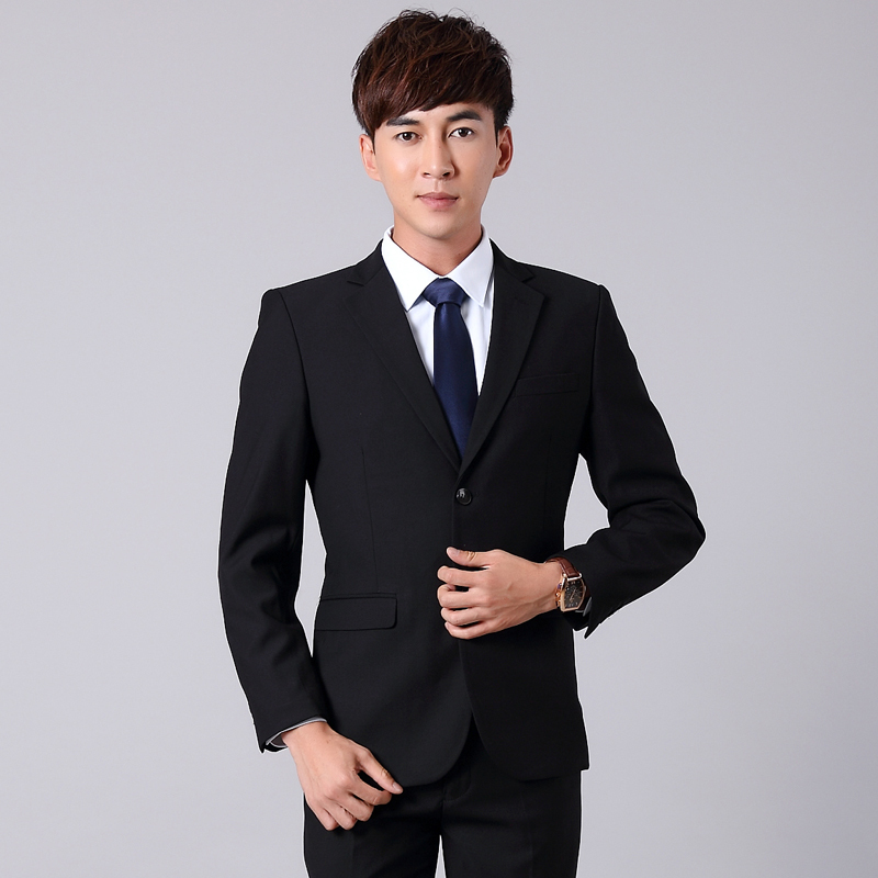 职业装男套装西服修身商务面试正装韩版2019款教师工装西装男套装