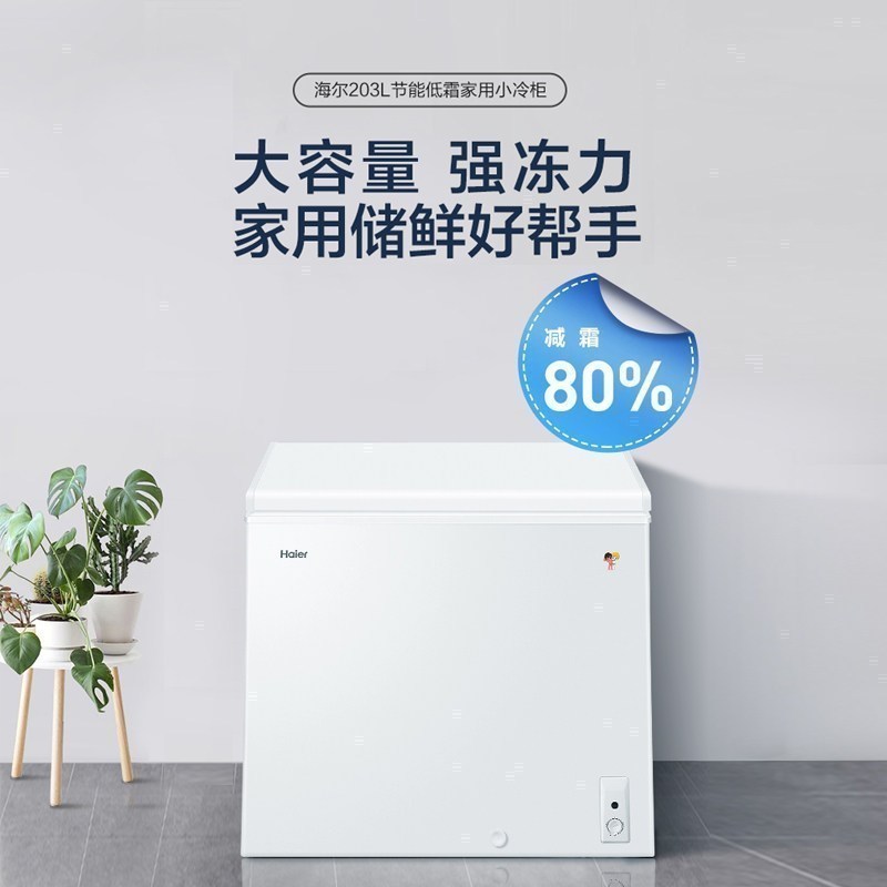 海尔(Haier)203升家用卧式冰柜冷柜小冰箱 减霜80% 断电保护 一级能效 3D逆循环速冷BC/BD-203HTD