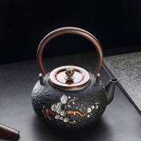 谜家 傲梅纯手工茶具铁茶壶铸铁壶泡茶壶生铁煮茶壶烧水壶大容量煮茶器 黑色