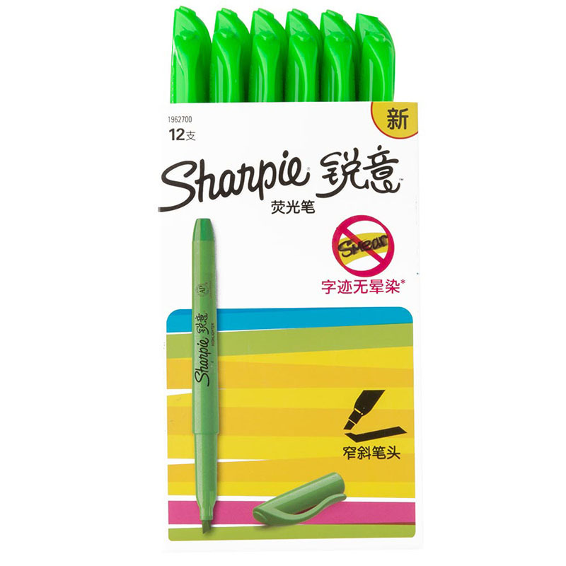 Sharpie 锐意 荧光笔窄斜笔头绿12支纸盒装