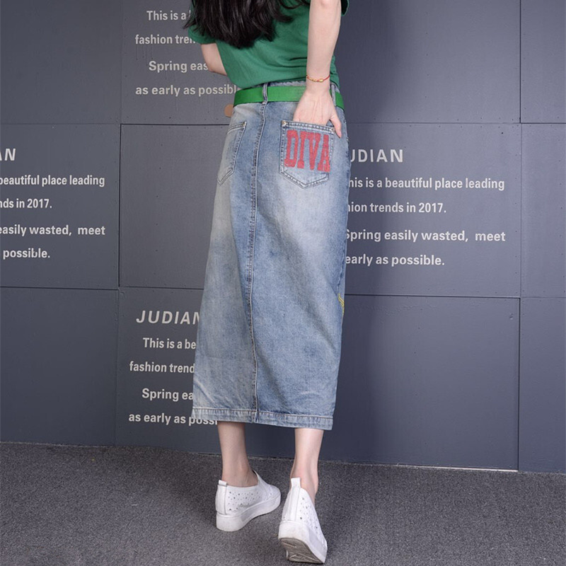 牛仔半身裙半身牛仔裙女春2018新款时尚裙子长款夏开叉包裙中长款牛仔蓝