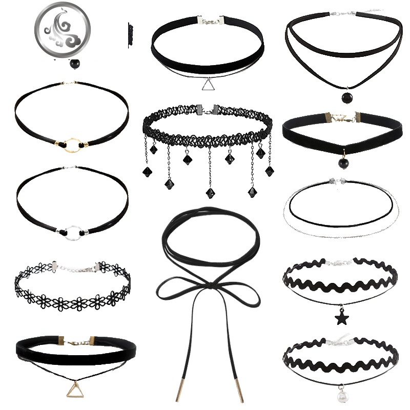 日韩choker原宿颈绒带项圈蕾丝颈带短款锁骨链女朋克脖子饰品项链_1高清大图