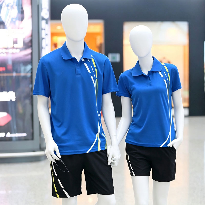万山宏业 男女翻领短袖短裤运动套装 LCC-34 套高清大图